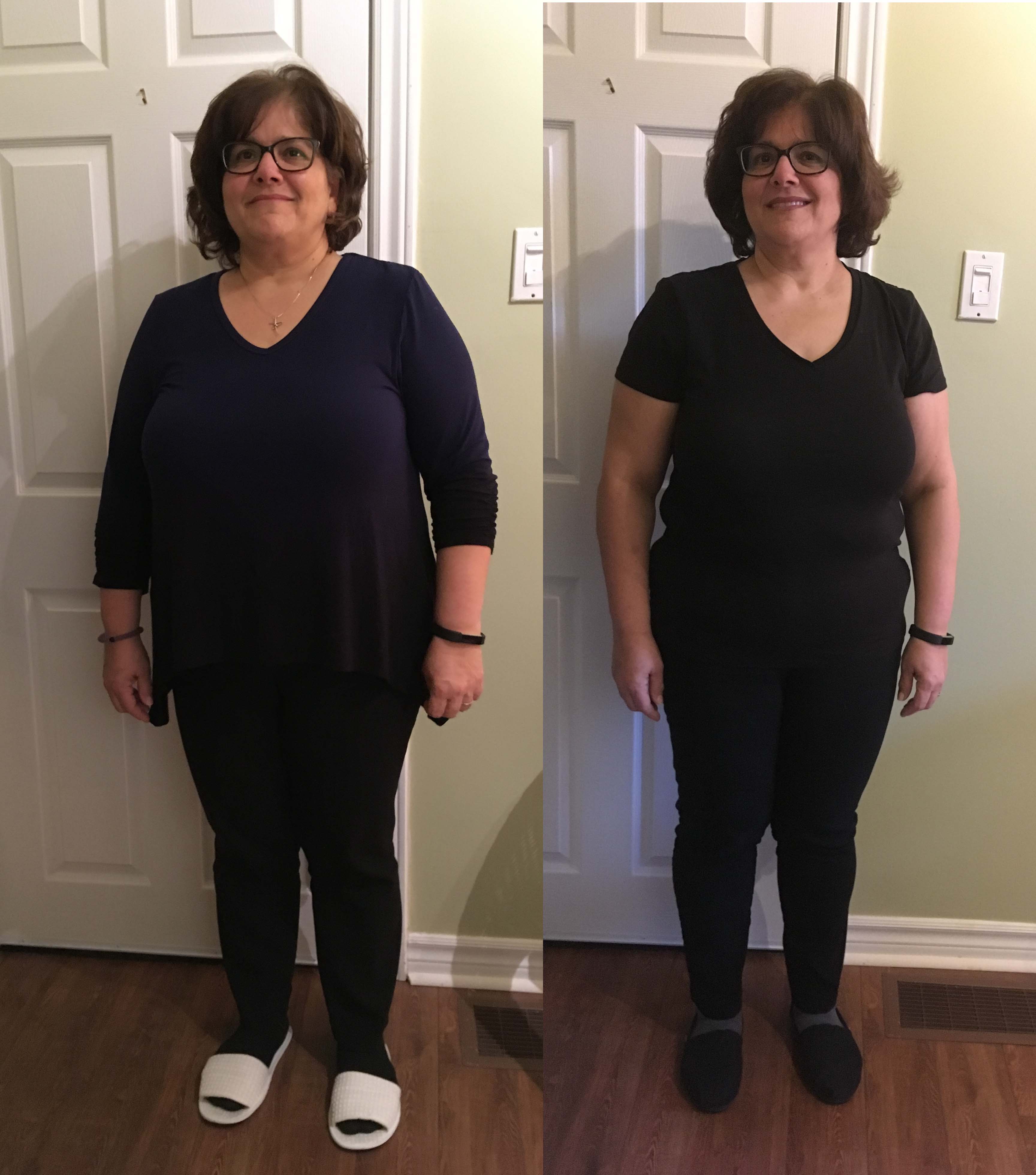 a pic of a before and after weight loss success with the bodytypolgy online weight loss support group