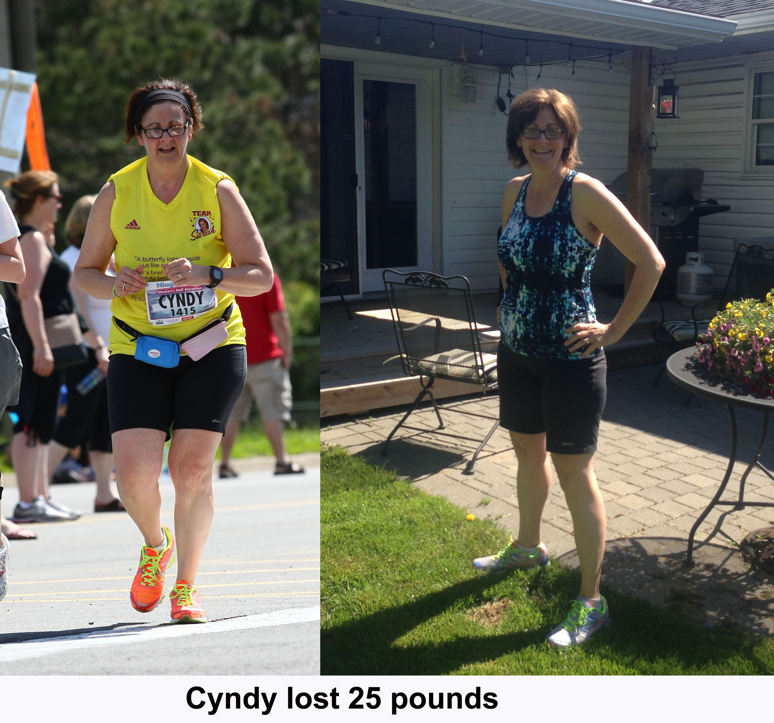 a pic of a before and after of Cyndy who followed her bodytypology plan and overcame all of her weight gain causes