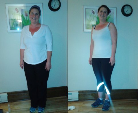 a pic of a before and after weight loss success with the bodytypolgy online weight loss support group