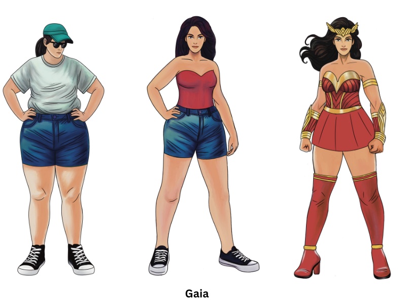 Gaia body type illustration, caregiver type with pear-shaped figure, balancing hormones for natural health and weight loss