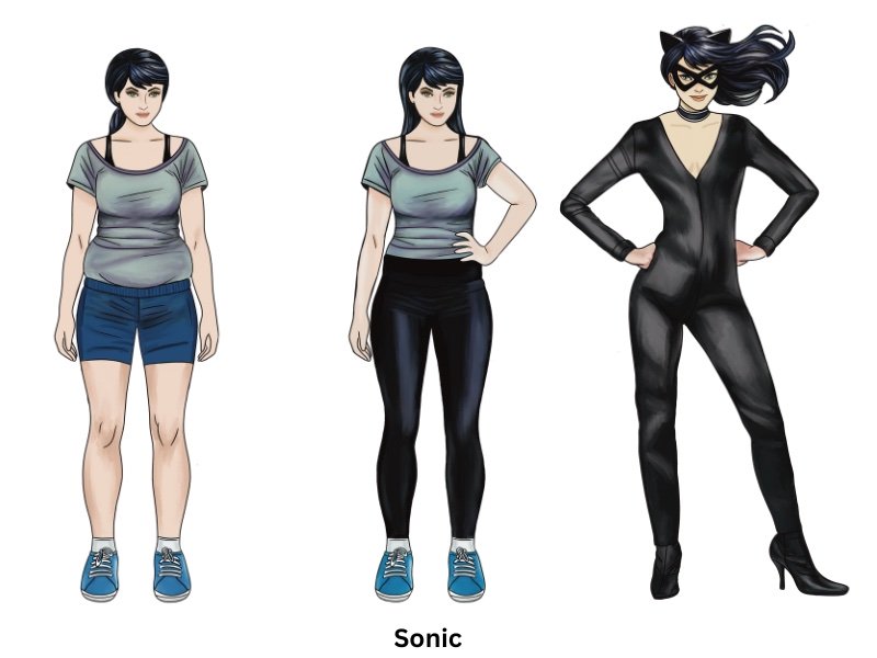 Thyroid body type woman showing natural weight loss around the middle